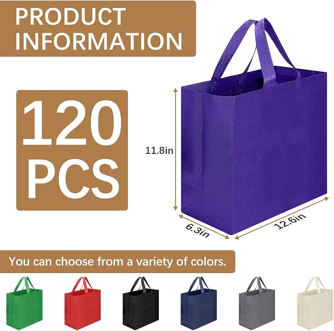 Reusable Grocery Bags 12.6 * 6.3 * 11.8 in - Non Woven Totes Bag with Reinforced Handles, Shopping Bags Bulk - Image 2