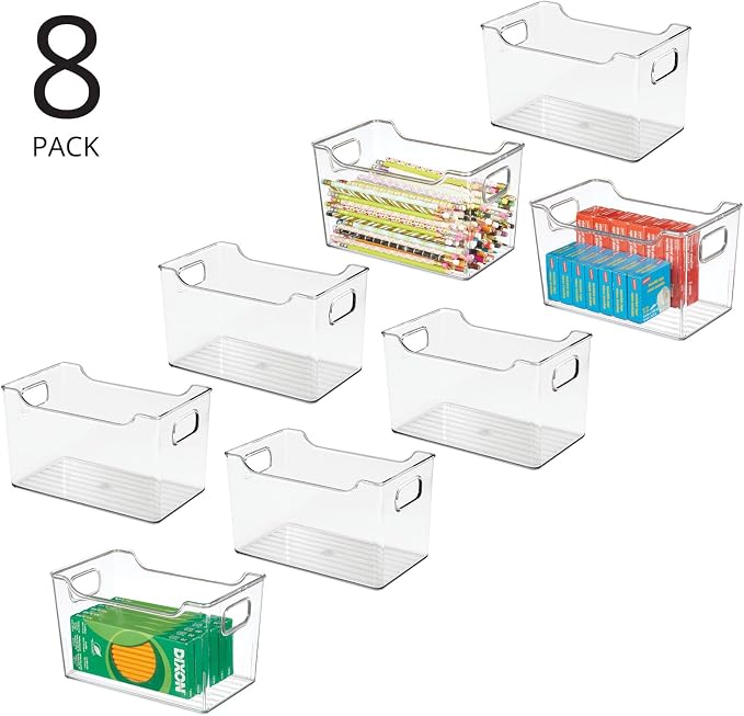 mDesign Deep Plastic Office Storage Bins with Handles for Organization in Filing Cabinet, Closet, or Desk Drawers, Organizer for Notes, Pens, Pencils, and Staples - Ligne Collection - 8 Pack - Clear - Image 2