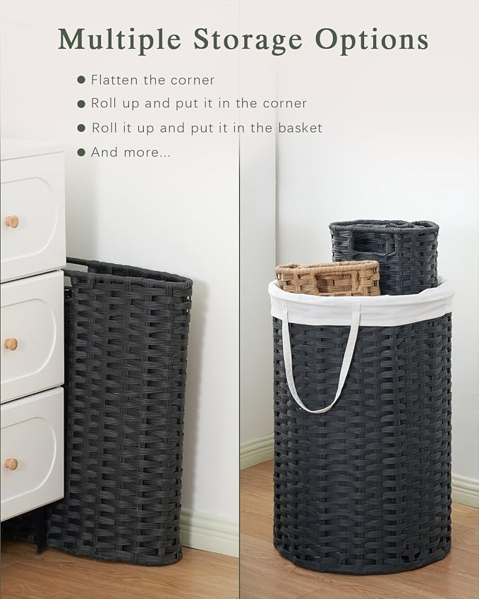 SETVSON Laundry Hamper with Lid 23.8 Gal Handwoven Laundry Basket Black | The lid hides dirty clothes, keeping spaces neat and fresh. 90 L Large Capacity, Stylish Design with Handles Easy Transport - Image 4