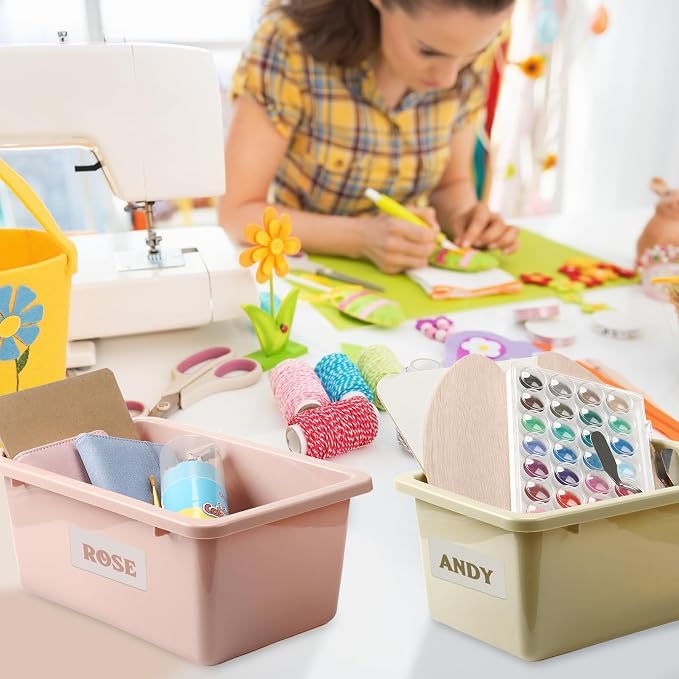 Thyle 12 Pieces Plastic Cubby Bins with Labels Classroom Book Bins Stackable Storage Container Durable Toy Storage Organizer Baskets for School Classroom Office (Simple,Morandi Color) - Image 6