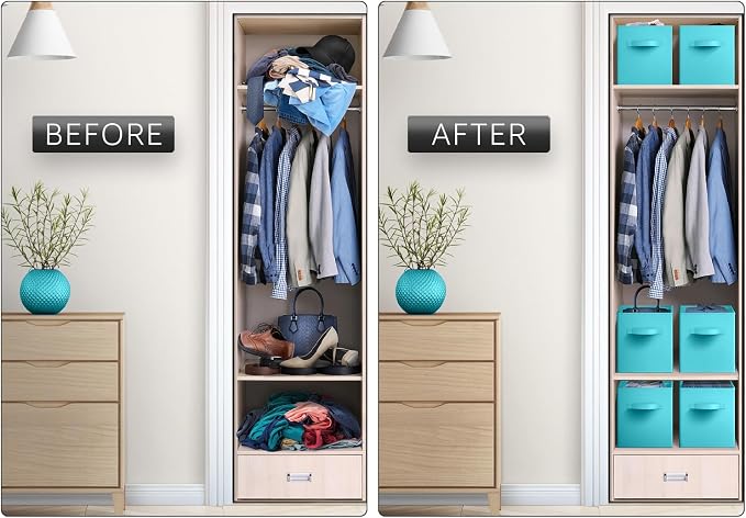 Sorbus Foldable Storage Cubes - 6 Fabric Baskets for Organizing Pantry, Closet, Shelf, Nursery, Playroom, Toy Box, Cubby - 11 Inch Dual Handle Collapsible Closet Organizers and Storage Bins (Aqua) - Image 6