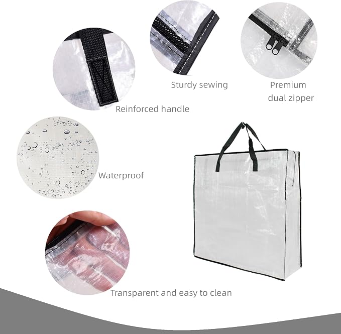 6 Pack Clear Storage Bags with Zipper and Handles, Blanket Bags For Closet Storage, Moving and Packing Supplies for College, Underbed Storage Organizer for Clothes Pillow Bedding Christmas Wreath - Image 3