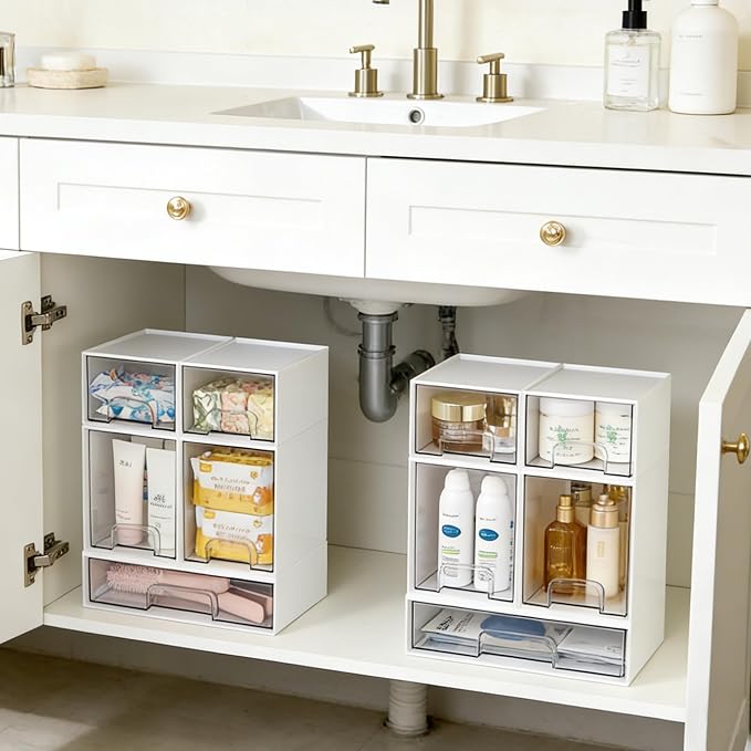 Vtopmart Stackable Storage Drawers Set of 5, Baby Bottle Organizer, White | Multi-purpose Boxes for Bathroom, Beauty Supplies,Ideal for Kichen Countertop, Vanity, Pantry Organization - Image 6