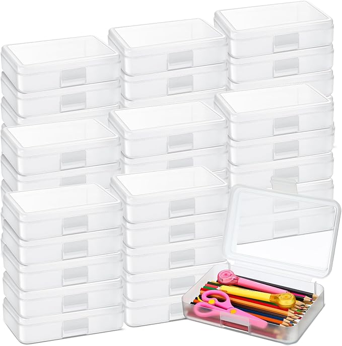 Zhehao 40 Pack Plastic Pencil Box Bulk, Hard Case for Kids,Clear | Clear Lid Cases for School Supplies, 3 Compartment Organizer, Hard Plastic Utility Holder with Pens Brushes, Classroom Use by Zhehao