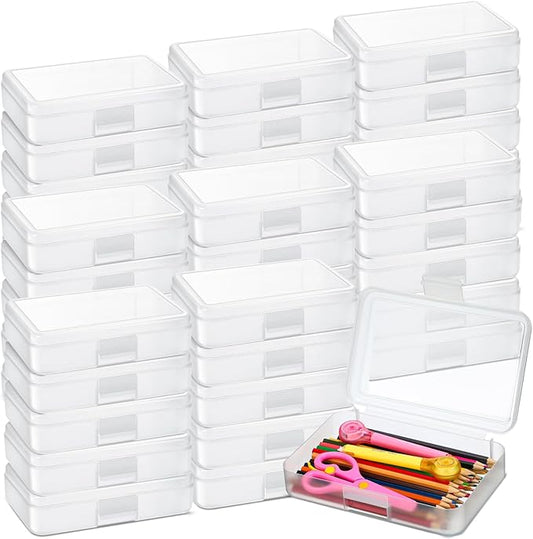 Zhehao 40 Pack Plastic Pencil Box Bulk, Hard Case for Kids,Clear | Clear Lid Cases for School Supplies, 3 Compartment Organizer, Hard Plastic Utility Holder with Pens Brushes, Classroom Use by Zhehao