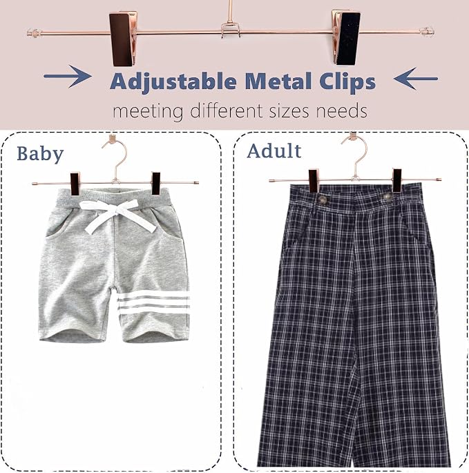 Rose Gold Metal Wire Clips Pants Bottom Clothes Hangers, 30 Pack Heavy Duty Trousers with Adjustable Clips,13.8" Space Saving for Legging Garment Jeans - Image 6