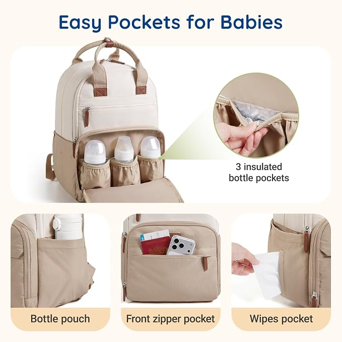 mommore Diaper Bag Backpack Multi-pocket Baby Bag with Changing Pad | Travel Essentials for Mom & Dad, Insulated Pockets & Stroller Straps, Newborn Maternity Bag & Registry Must-Haves - Image 3