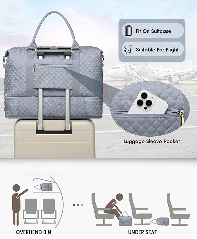 Travel Overnight Bag Weekender Bags- Duffle Bags Women with Shoe Compartment Carry on Overnight Bag with Toiletry Gym Duffel with Wet Pocket Hospital Bags Grey - Image 3