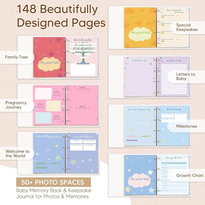 Pregnancy Journal for First Time Moms - LARGE-SIZED 11.5" x 13" Baby Memory Book Keepsake for Boy Girl - Timeless First 5 Year Baby Book - New Mom To Be Gift Neutral Journal Scrapbook Photo Album - Image 4