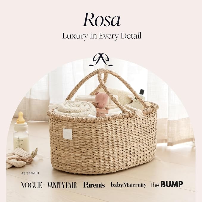 BEBE BASK Premium Baby Diaper Caddy Organizer Basket with Cotton Divider | Handmade & Award-Winner, Seagrass Caddy Basket, Newborn Essentials, Nursery Basket, Removable Divider, Baby Shower (ROSA) - Image 2