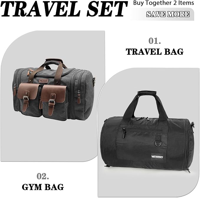 Wildroad Gym Bags for Men & Expandable Canvas Duffle Bag - 50l Travel Kit | Gifts for Men, Holiday Birthday Gift for Dad, Husband & Partner, Carry-on Size - Image 3