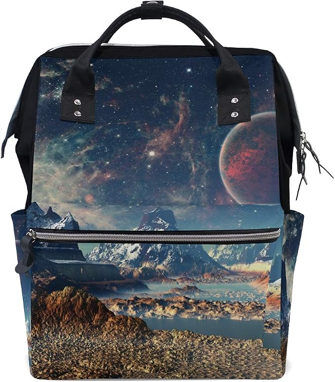 Large Diaper Bag Backpack Alien Planet Moon And Mountains Cosmetology Bag Waterproof Hairstylist Traveling Bag by DERLONKAJE