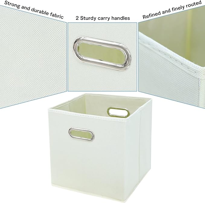 Black Fabric Cubby Storage Bins,13x13x13 Inches ,Cube Organizer Bin Foldable Storage Boxes with Dual Handles Fabric Organizer Box and collapsible Storage basket,Set of 3,Creamy-White - Image 7