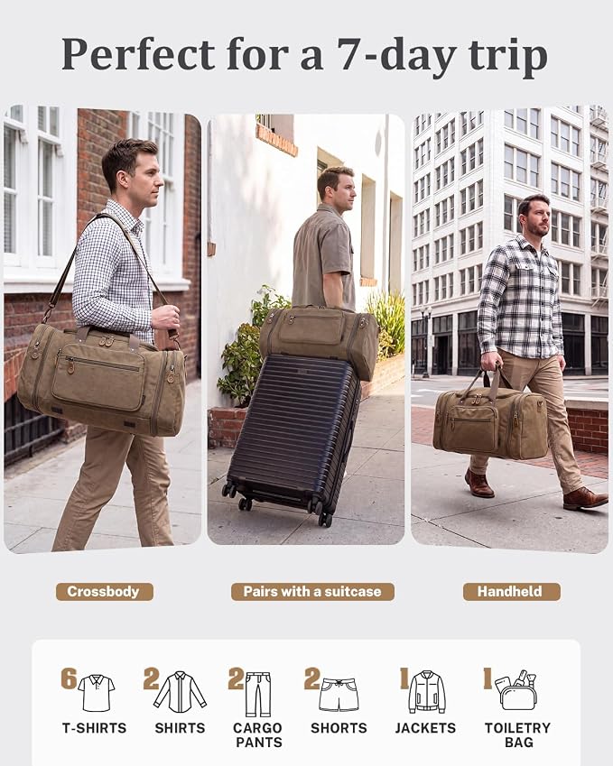 Gonex Canvas Duffle Bag, Expandable 60L Travel Overnight Weekender Bag | for Men, with Toiletry Bag, Multiple Pockets, Carry-On Size, Durable Zippers, Detachable Strap, Coffee - Image 5