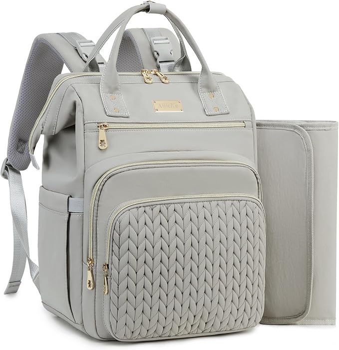 AIJIEKE Large Diaper Bag Backpack, Extra Wide Travel Diaper Bag, Gray | Multi-functional waterproof maternity bag. Changing pad, stroller straps, insulated wet/dry pocket. Mom, dad, toddler travel by AIJIEKEDirect