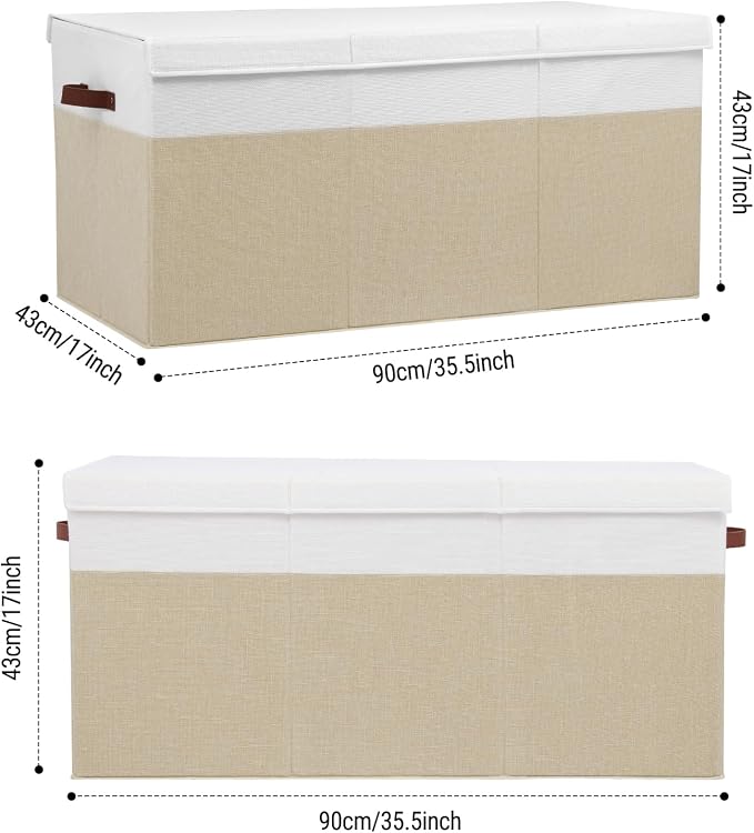Extra Large Toy Storage Box with Lid,Toy Chest Bin Basket with Dividers | Sturdy Toy Organizer Bin for Kids, Boys, Girls, Nursery, Closet, Bedroom, Playroom 35.5"x17" x17" (Beige and White) - Image 4