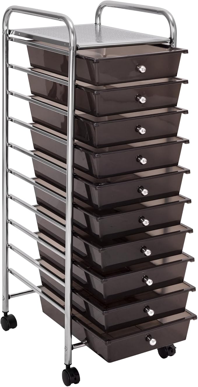 Seville Classics Rolling Utility Organizer Storage Cart, for Home Office, School, Classroom, Scrapbook, Hobby, Craft, 10 Drawer, Black - Image 4