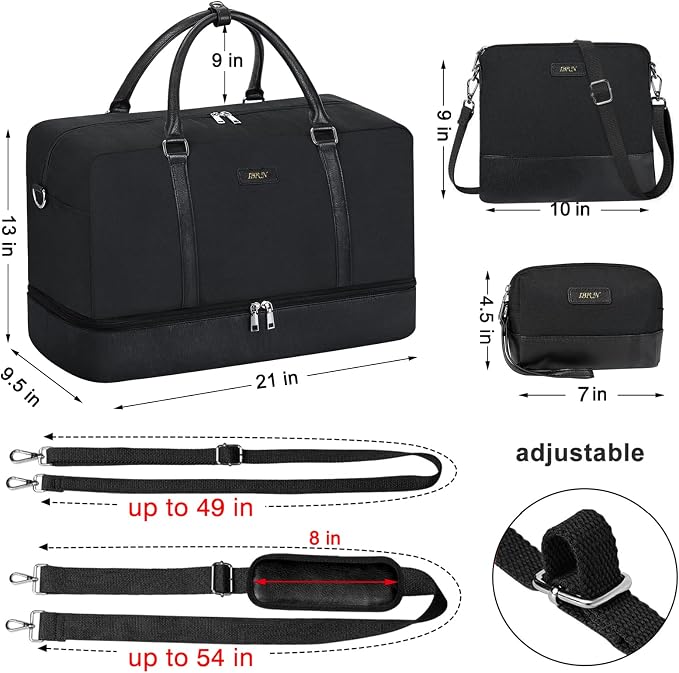 Weekender Bags for Women, 21" Travel Duffle Bag with Shoe Compartment | 3PCS Carry On Overnight Large Duffel Bag with Crossbody Bag and Toiletry Bag for Weekend Travel Gym Hospital Business Trip - Image 7