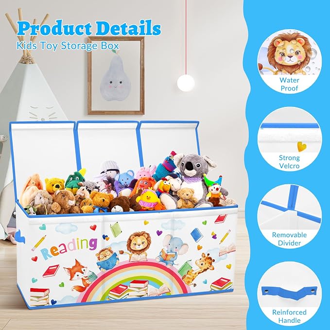 Large Toy Box Collapsible Chest Organizer with Flip Lid for Kids | Oxford Storage Box with Handle for Boy Girl Sturdy Waterproof Organizing Decor for Bedroom Playroom Nursery 37.7×12.5×15.7'' - Image 3