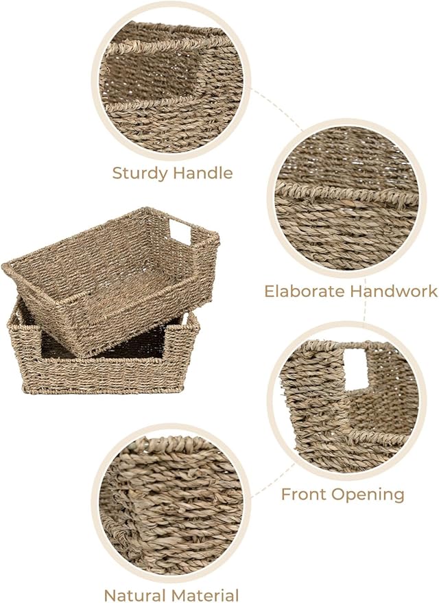 StorageWorks Pantry Baskets for Organizing, Storage Baskets, Seagrass | Pantry Baskets for Patato and Onion Storage, Stackable Wicker Basket Organizer for Shelf, Woven Basket for Storage, 2-Pack - Image 4
