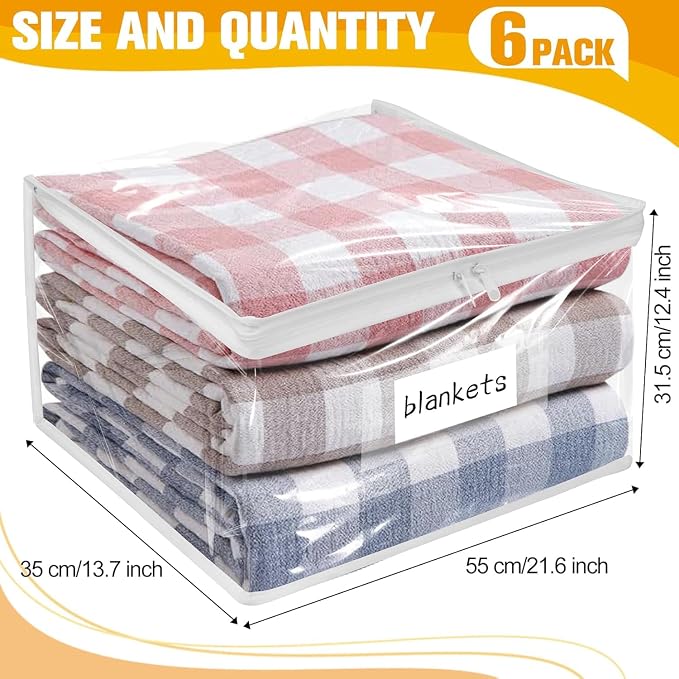 Plastic Storage Bags with Easy-Glide Zipper, Pack of 6, Durable Clear Vinyl Zippered Storage Bags for Clothes Sweaters Comforters Blankets Sheets Bedding (21.6 x 13.7 x 12.4 Inch, Transparent White) - Image 3