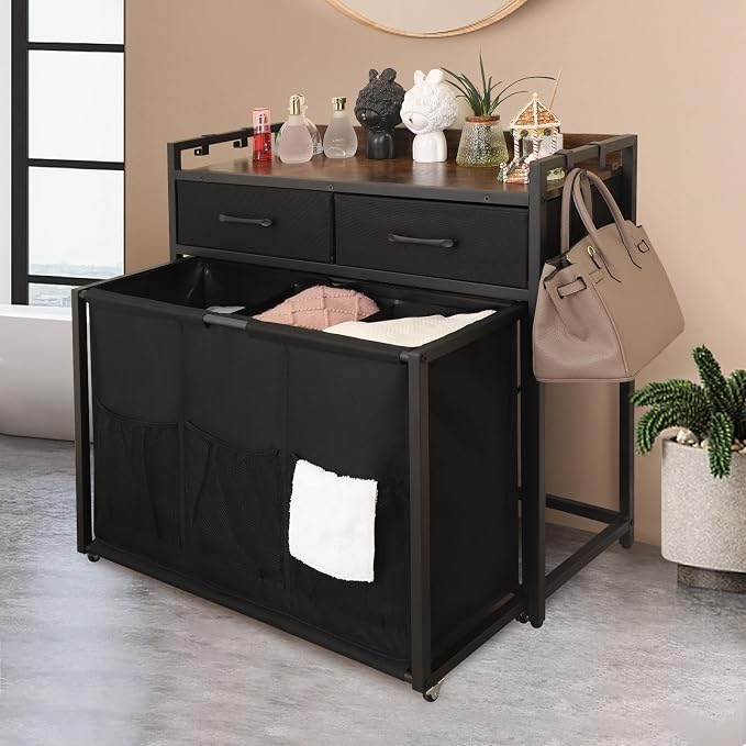 Rolling Laundry Sorter with wheels, Laundry Hamper 3 Section with shelf - 3 × 10.5 Gal (120L) Capacity, Laundry Basket with Drawers for Clothes-1 Storage Shelf, Laundry Organizer for Laundry Room - Image 3