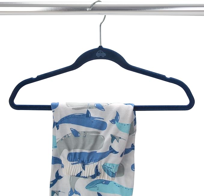 Simplify 100 Pack Kids Velvet Hangers | Slim | Non-Slip Design | Space Saving | Childrens Clothes | Shirts | Pants | Dresses | Baby Nursery | Closet Storage & Organization | Navy - Image 5
