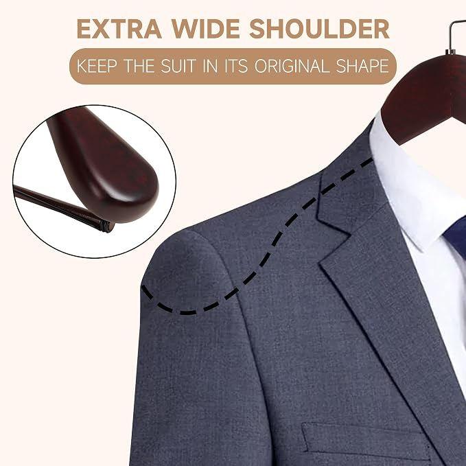 Wide Shoulder Wooden Hangers with Locking Bar, Dark Cherry, 36-Pack | Non-Slip Suit Hangers with Flat-Head Hook for Suits, Jackets, Coats, Shirts, Outerwear and Heavy Clothes - Image 4