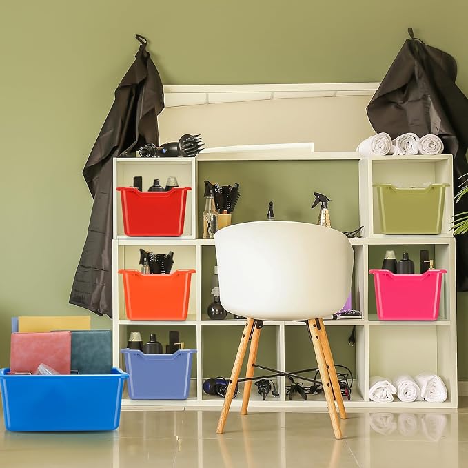 16 Pcs Cubby Bins for Classroom Plastic Book Bins,Vintage Color | Storage Bins for Classroom Library, Plastic Stackable Toy Tubs Containers for School Office Home Nursery Playroom - Image 6