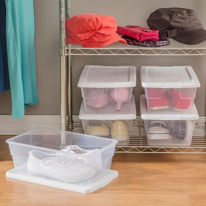 Sterilite 6 Quart Storage Box, Clear Plastic with White Snap Lid, 12 Pack - Image 7
