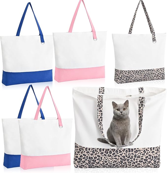 6-Pack Canvas Tote Bags with Zipper, Large Grocery Tote, Multicolour | Reusable, washable, inner pocket, flat bottom, sturdy handle, for sublimation DIY/transfer, travel/beach/gift/Christmas craft by HWJH