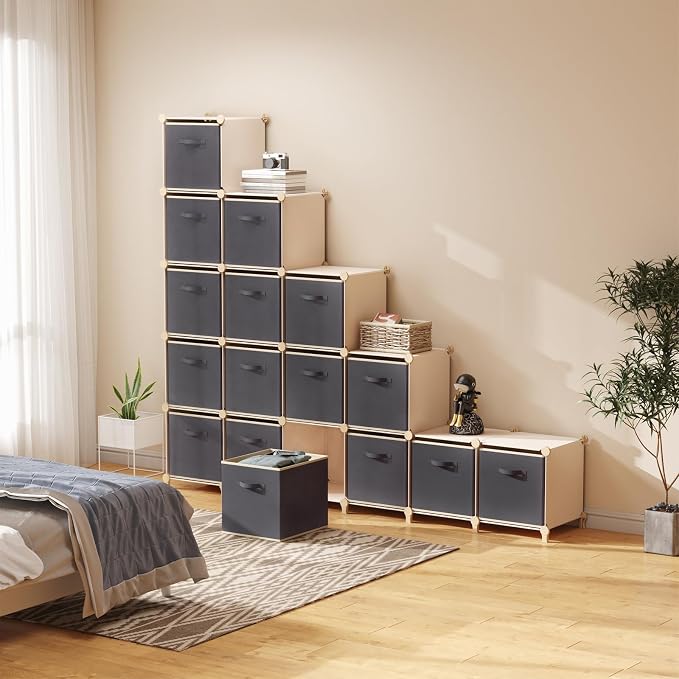 Lifewit Storage Cubes, 11 Inch Organizer Bins, 18L Gray, 16 Packs | Foldable Decorative Fabric Storage Baskets for Organizing Home Organizers with Handles for Shelves, Closet - Image 8