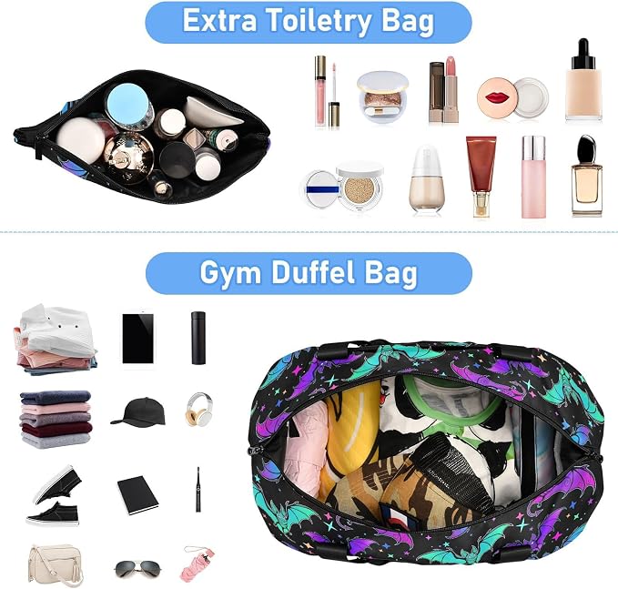 Travel Duffel Tote Bag Halloween Luminous Bats Sports Duffel Bag with Wet Pocket Weekender Overnight Bag for Women Men Gym Bag, Carry On Bag Hospital Bag for Labor and Delivery - Image 3
