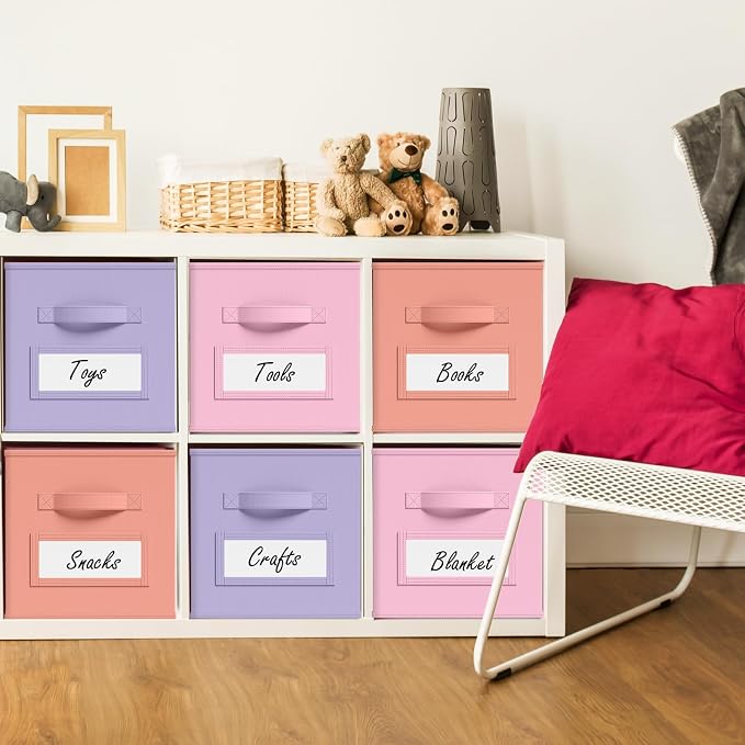 Teenyyou 10 Pack Fabric Storage Cubes 11 Inch Collapsible Cube Bins with Label Window & Handle Foldable Organizers Baskets for Shelf Closet Nursery Kids Room Clothes Book Toy(Gentle Pink Purple) - Image 2
