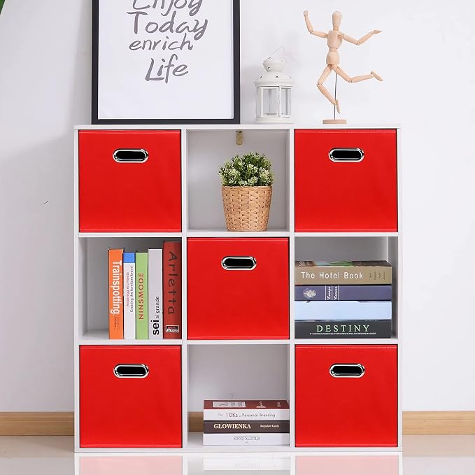 Fabric storage bins Cubes, Fabric Cube Organizer with Handle, Foldable Cube Bins for Cloth or Accessary Storage, 11x11x11, Set of 3, (Red) - Image 5