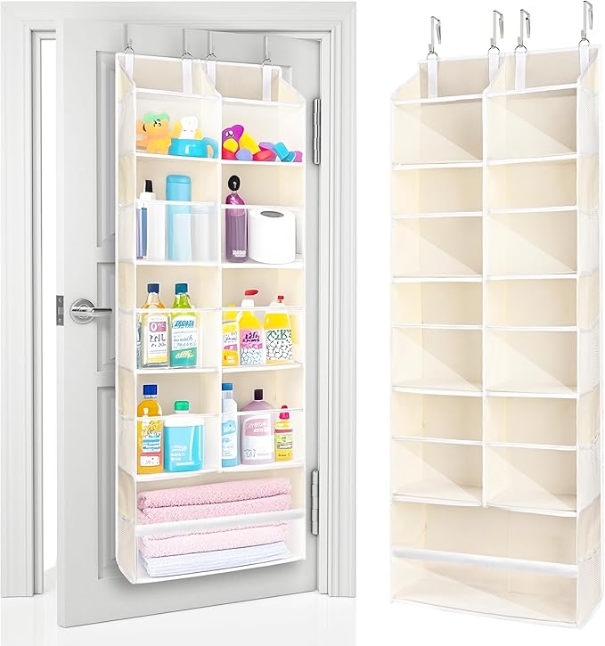 ULG Over the Door Organizer, 5-Tier Extra Large Hanging Storage with 10 Mesh Pockets, 100 lbs Capacity, Heavy Duty Door Organizer for Closet, Bedroom, Nursery Storage, Beige by ULG