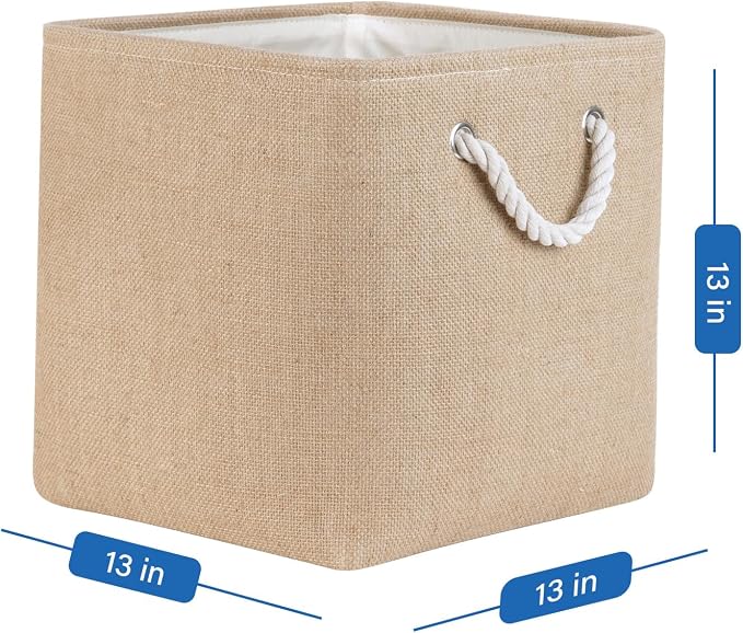 Temary Storage Baskets for Shelves 13 Inch Baskets for Gifts Empty, 4 Pack Shelf Baskets Decorative Storage Baskets Cube Collapsible Storage Bins Cubes with Handles for Storage (Linen Yellow) - Image 7