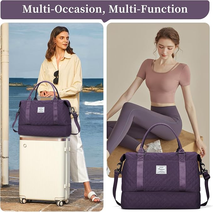 Weekender Bags for Women, Travel Duffel Bag with Shoes Compartment | Overnight Bag with Toiletry Bag, Carry on Personal Item Bag for Travel Business Trips Sport Hospital,Grid Travel Bag Set - Image 7