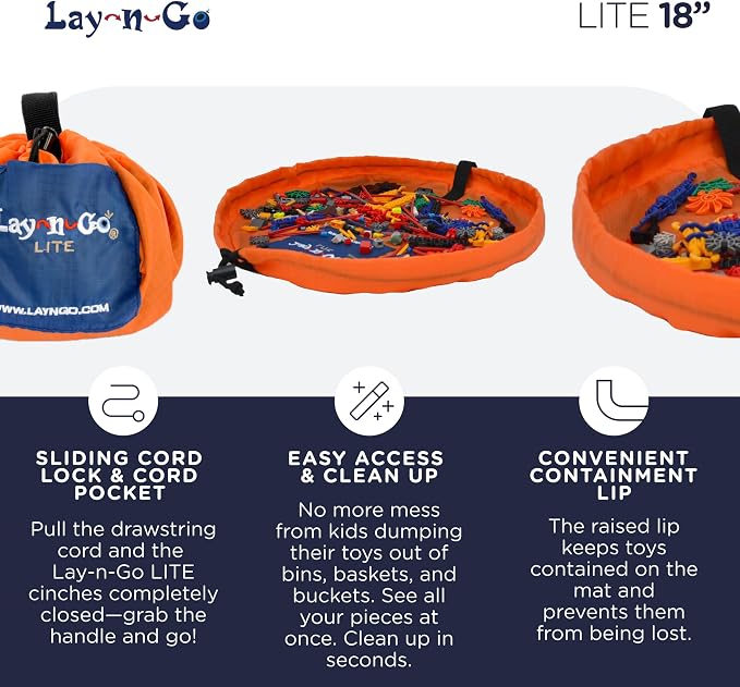 Lay-n-Go Layflat Portable Drawstring Cinch Storage Toy & Mini Figures Organizer & Play Mat, Mesh Pockets, Home & Travel, Kids & Toddlers Playdates, 2 Straps for Backpack, Durable, Machine Washable - Image 3