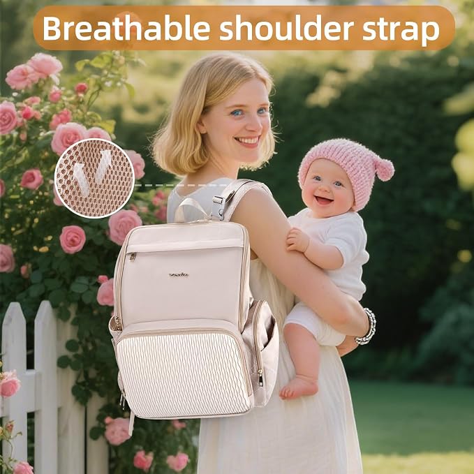 Stylish Baby Diaper Bag, Baby Bag with Changing Pad, Pacifier Case& Stroller Straps, Large Diaper Backpack Boy Girl, Water Resistant Travel Diaper Backpack（Pink） - Image 5