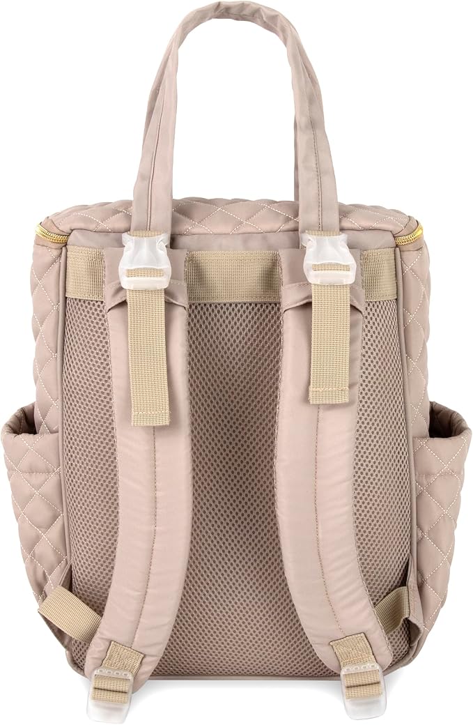 Jessica Simpson Quilted Diaper Bag Backpack with Insulated Pockets, Portable Changing Pad, Stroller Straps, Organizer Insert 3 Pc. Set (Khaki) - Image 5