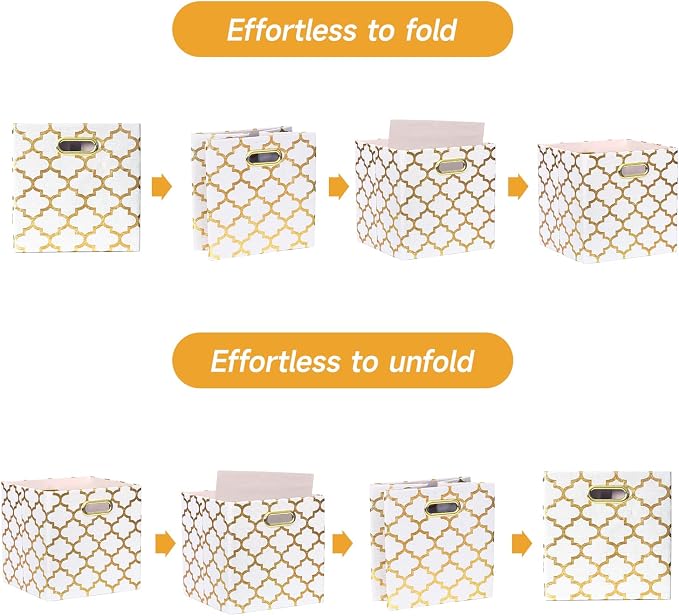 Posprica 11x11x11 Storage Cube Bins, Collapsible Storage Bins Fabric Storage Cubes Organizer Baskets Box Drawers for Shelves, Closet, Wardrobe, Bookshelf, Cabinet, Cream/Gold Lantern, 4 Pack - Image 3