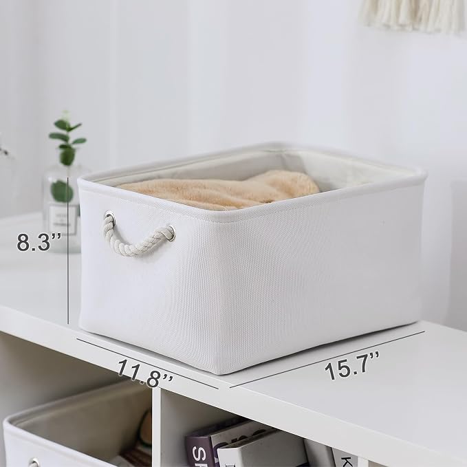 Fabric Storage Bin, Large 1 Pack 15.7L*11.8W*8.3H Storage Basket for Home Storage and Organization, Shelf Basket with Cover for Living Room Bedroom Closet（White - Image 5