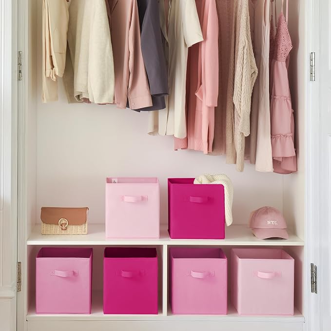 GRANNY SAYS 11x11 Cube Storage Bins, Cube Organizers, Pink Gradient, 6-Pack | Collapsible Storage Boxes with Thickened Base Plate, Sturdy Handles, Decorative Baskets for Shelves, Closet - Image 4