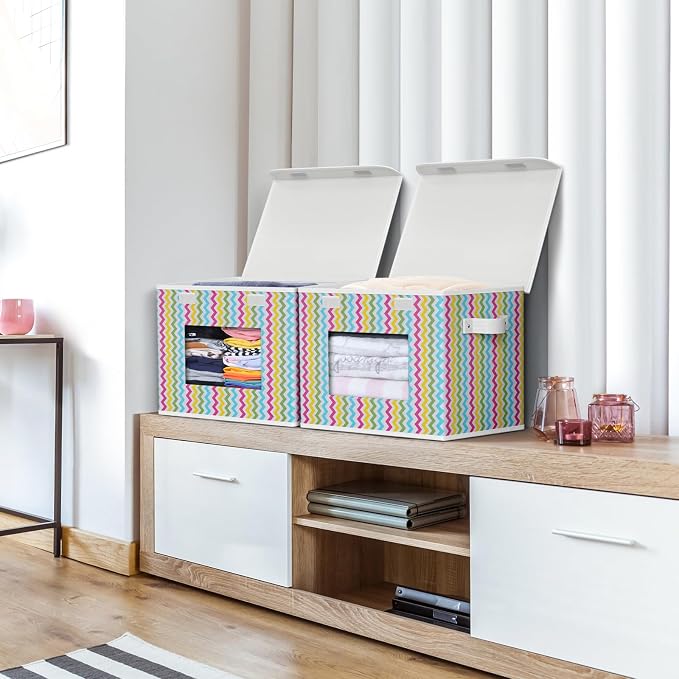 Univivi Fabric Foldable Storage Boxes with Lids, 4 Pack, Colorful | 17 x 12 x 12 In Large Stackable Storage Bins with Lids, Closet Organizers and Storage Cube Basket for Home, Office, Bedroom - Image 5