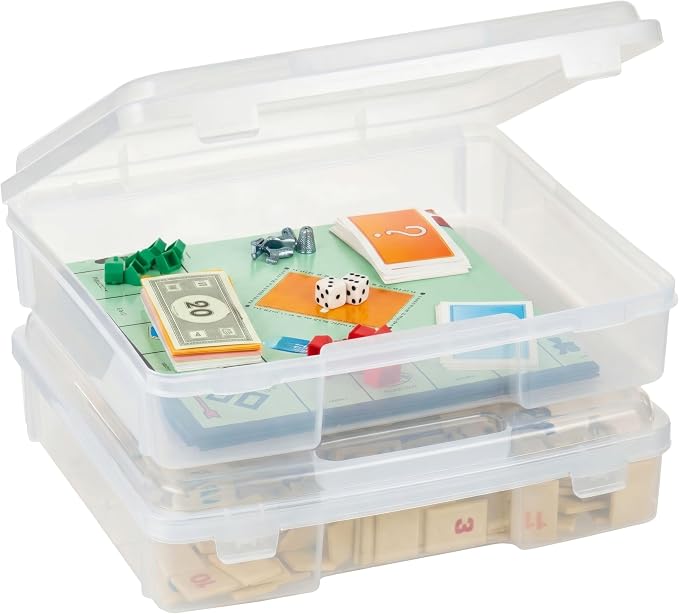 IRIS USA Board Game Storage |Made in USA| Thick Craft Case (2-Pack) - Clear | Fits 8.5" x 11" & A4 Paper, Organizers with Built-In Handle & Snap-Tight Lids, Containers for Puzzles, Art & Scrapbooking by IRISUSA