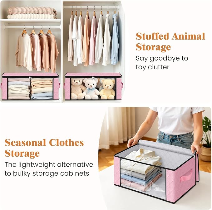 35L Closet Organizers, Foldable Under Bed Storage Containers | Storage Bags with Zippers,Window and Handles for Organizing Bedroom, Closet, Clothing,Organization with Handle - Image 5