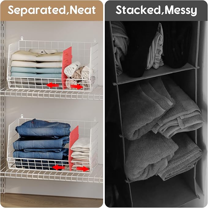 5 Tier Extra Large Closet Hanging Shelves with Divider,2 Pair Hook,16.5"L x 11.8"W x 51.4"H Closets Organizers and Storage,Clothes Organizer Clothing Sweaters Shoes Handbags Clutches Accessories-White - Image 6