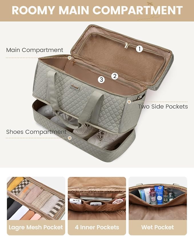 LOVEVOOK Large Travel Duffle Bag, Weekender Bags for Women With Shoe Compartment, Overnight Hospital Bag For Women Labor Delivery, Carry on Bag Personal Item Travel Bag, Yoga Gym Duffel Bag - Image 3