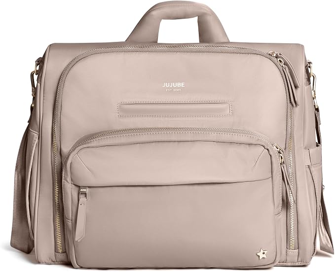 JuJuBe New Satchel Diaper Bag, Convertible Diaper Bag with Portable Changing Pad, Travel Backpack, For Carrying Baby Bottles, Baby Wipes, Diapers, Pacifiers, Snacks, Taupe, Mother's Day Gift by JuJuBe